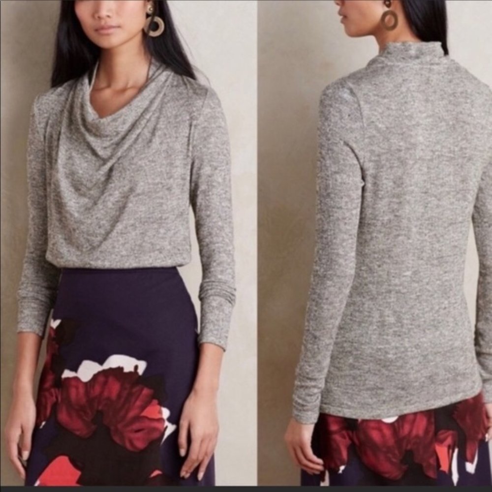 Deletta Gray Gold Metallic Cowl Neck Sweater